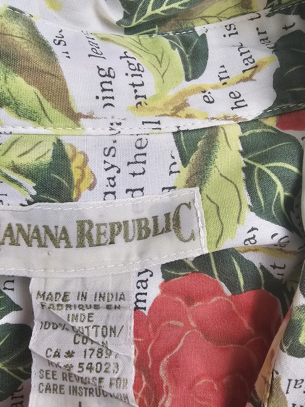 VTG 90s Banana Republic Mens Short Sleeve Floral Roses Shirt Button Large Cotton